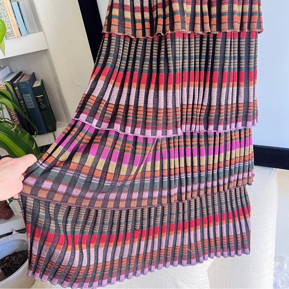 Cecilia Prado Deep V Tiered Multicolor Stripe Maxi Dress with Twist Front Size M - Picture 10 of 13